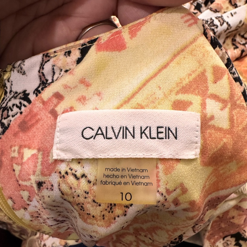 Calvin Klein Yellow and Black Patterned Dress